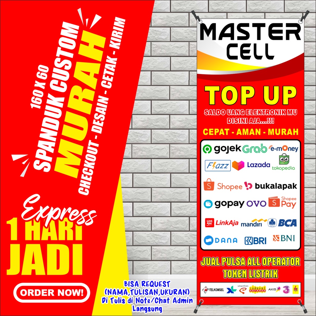 Banner TOP UP, SpandukTOP UP PULSA KONTER, ( Bayar Ditempat) 160X60cm