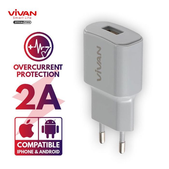 ADAPTOR CHARGER VIVAN POWER OVAL 2A Fast Charging Single USB - ORI - W