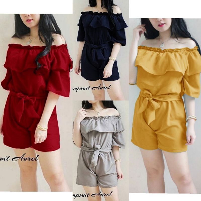 Jumpsuit Wanita Pendek Korean Style Kekinian Bahan Moscrepe