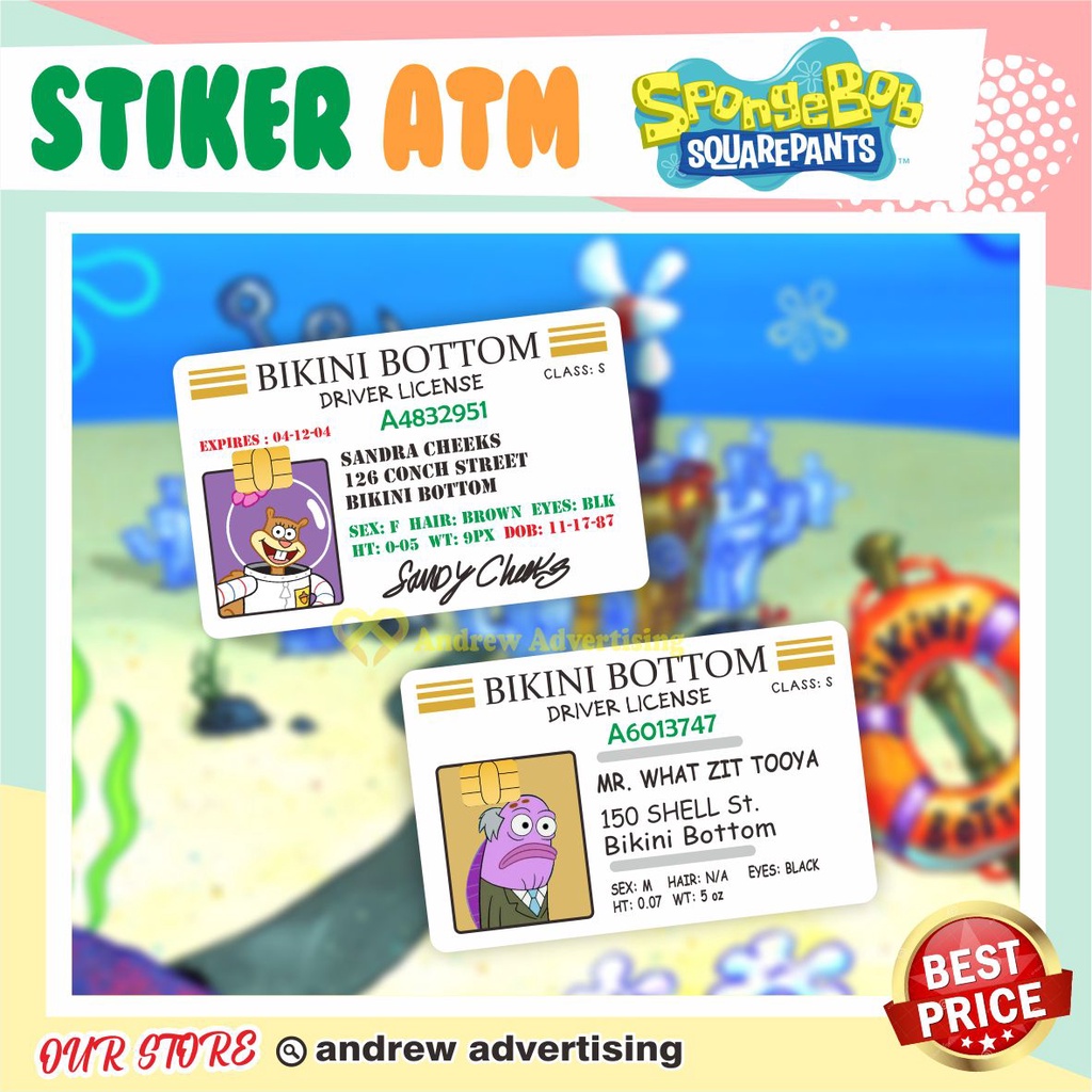 STIKER ATM SPONGEBOB | GARSKIN / STIKER KARTU ATM / SKIN KARTU ATM / DEBIT / CREDIT / EMONEY / FLAZZ