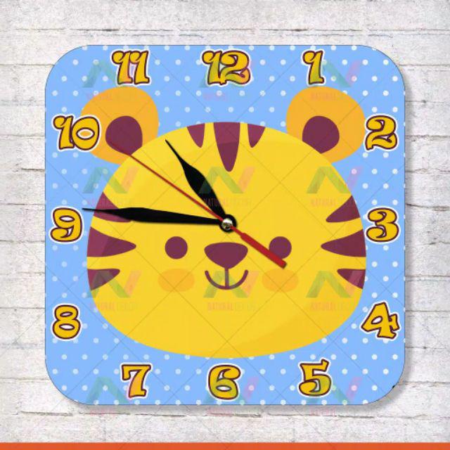 K5 Jam Dinding Unik Motif Karakter Cute Hewan Macan Lucu Ukuran 25cm