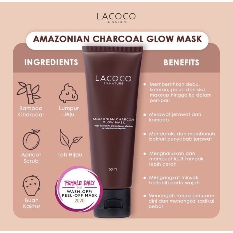 LACOCO AMAZONIAN CHARCOAL GLOW MASK 50ML