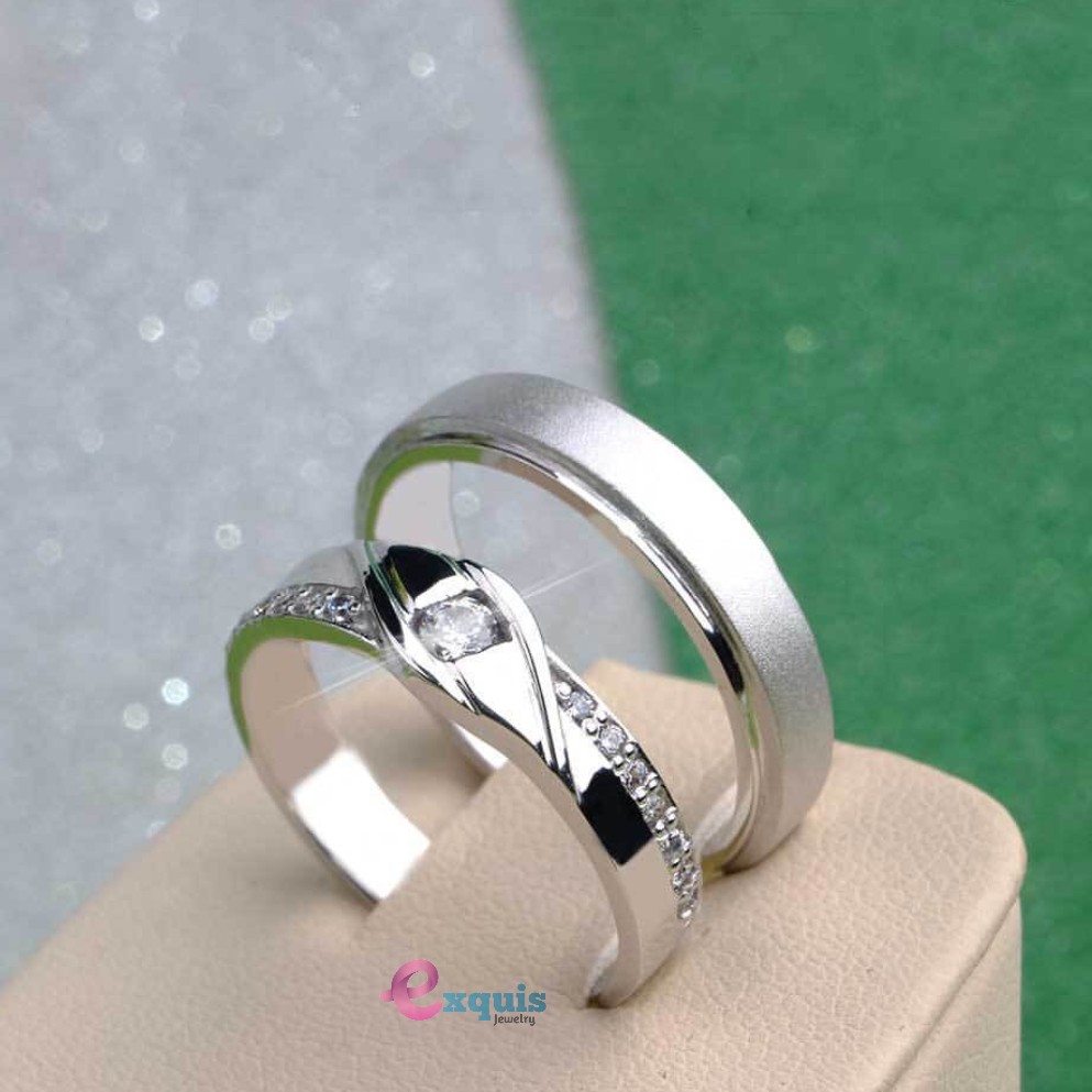 Cincin Kawin Tunangan Couple Emas Putih dan Perak - 018