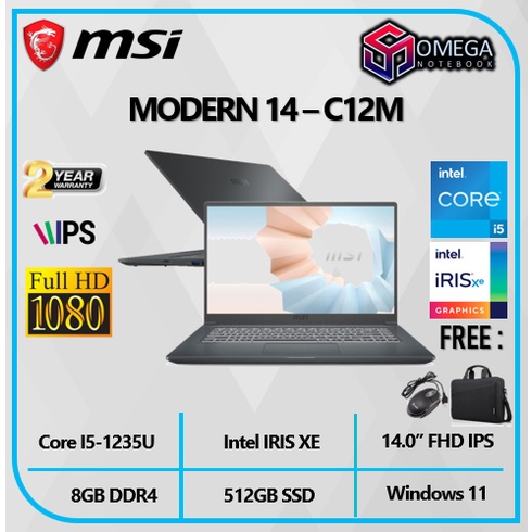 MSI MODERN 14 Core I5 1235U 8GB 512SSD IRISXE W11 14.0&quot;FHD IPS BLIT - C12M