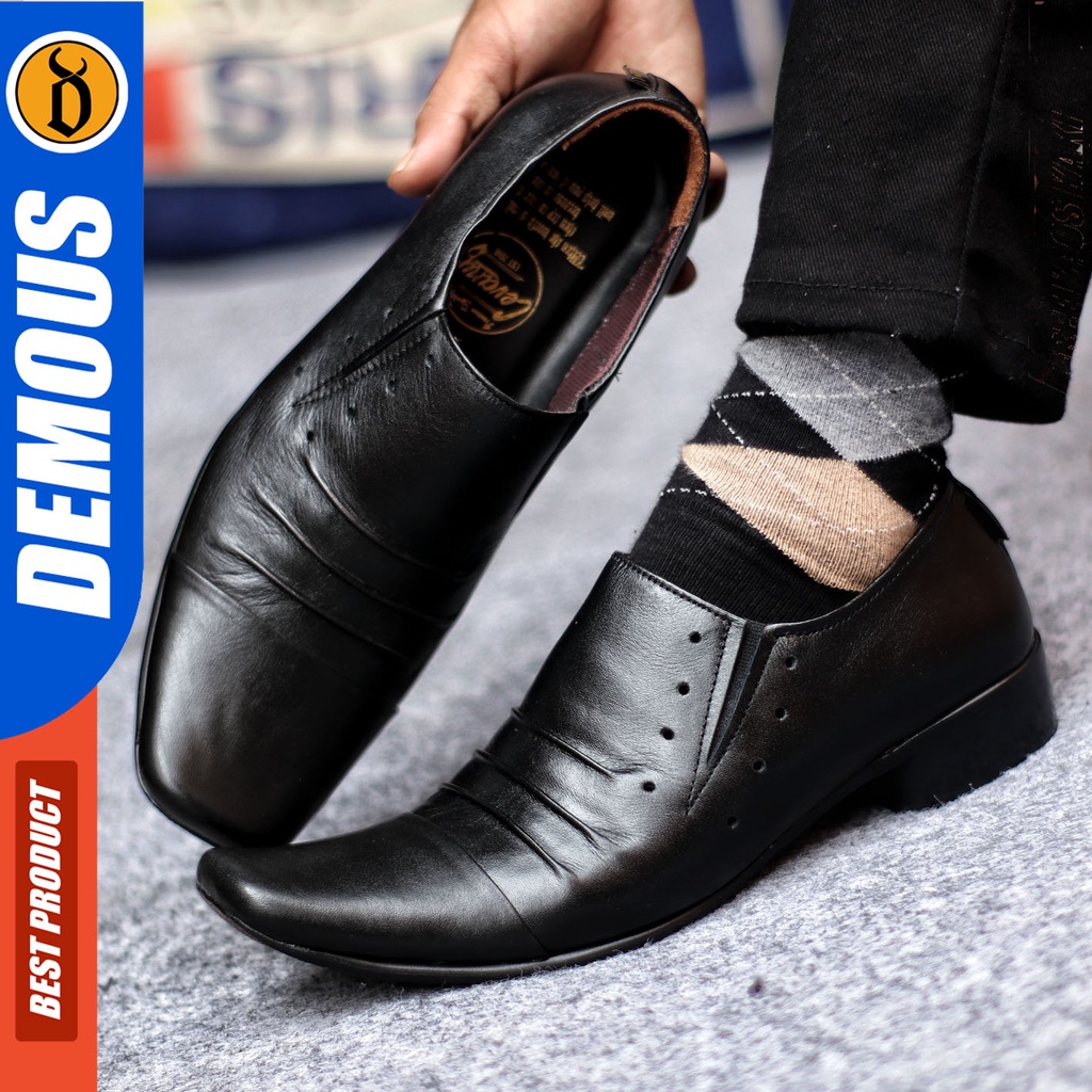 Sepatu Pantofel Pria Sepatu Formal Pria Kulit Asli Slop Sepatu Pantopel Hitam Kerja Kantor DEMOUS REMPLOP