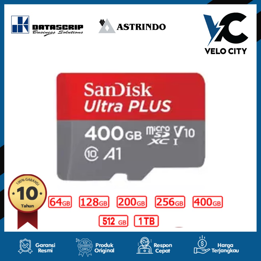 Memory Card Micro sd 400Gb Sandisk 100Mbps A1 NA Original Garansi 10 Tahun