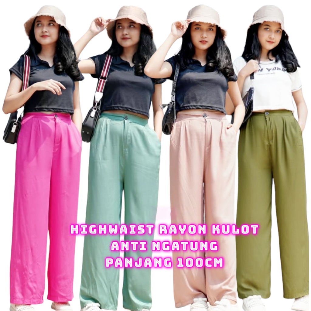 IL - HIGHWAIST KULOT RAYON DIAMOND PANJANG DENGAN KANCING DAN SELETING