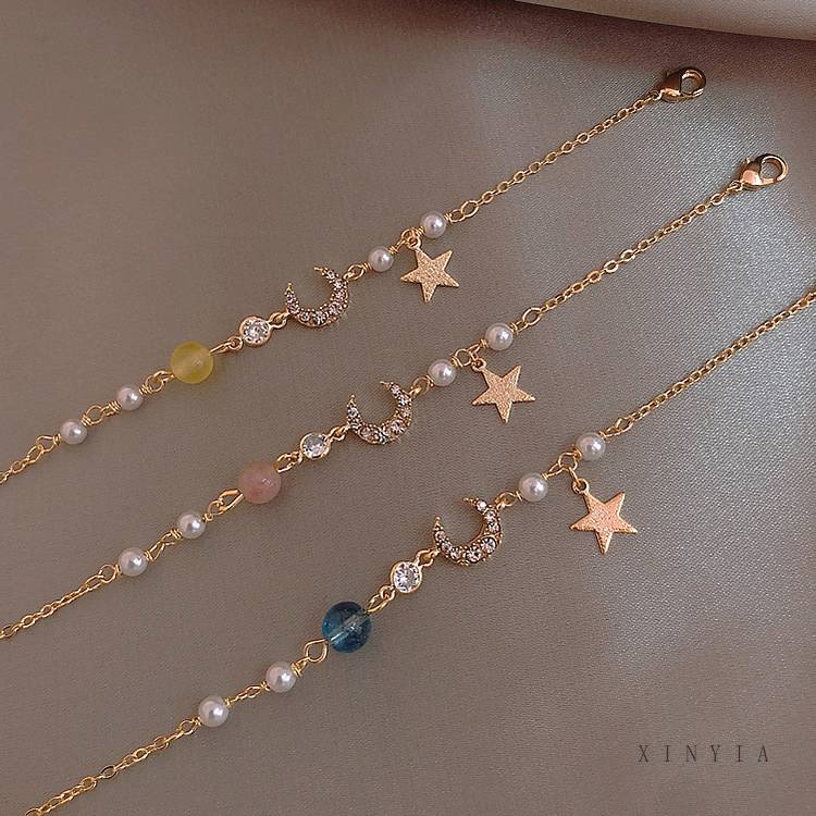 Gelang Dengan Liontin Bentuk Bintang Dan Bulan Gaya Korea Untuk Wanita