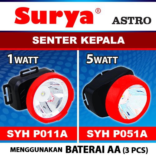 Surya Astro Senter Kepala LED Super Terang SYH P051A LED 5 Watt Headlamp 1 Function