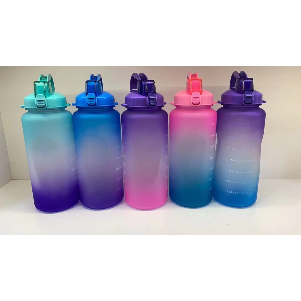 botol minum 2 liter lucu botol minum kekinian viral Gradient Color Sport Water Bottle Botol minum 2L [READY STOCK]