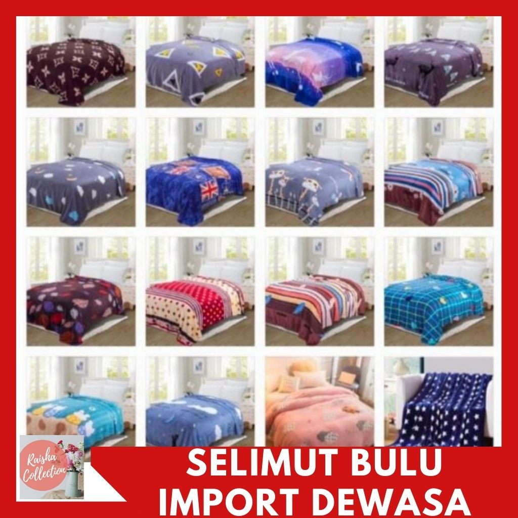 RC Selimut Bulu Panel Motif Dewasa Import Minimalis Bunga  Ukuran 120x170 Harga Terjangkau