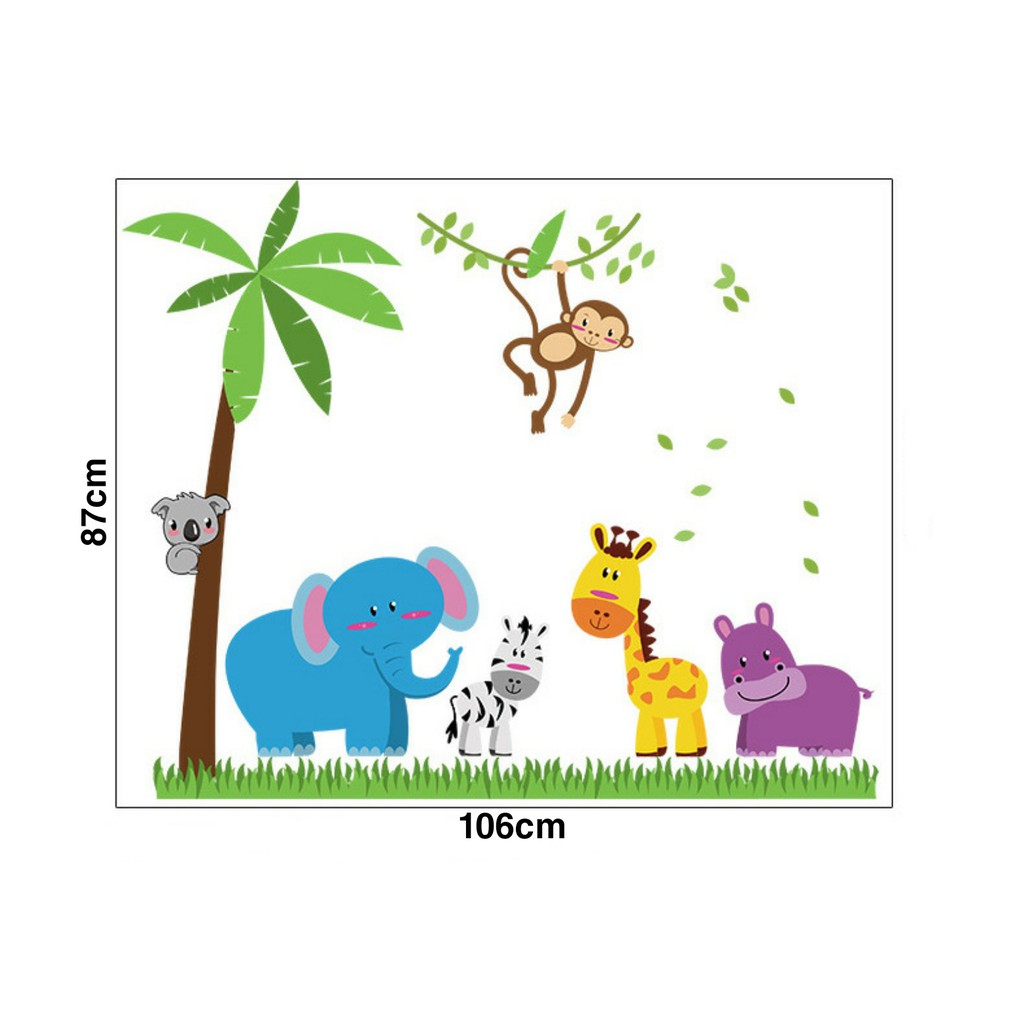 RELIZA WALL STICKER ANIMAL KIDS /ANAK HEWAN GAJAH JERAPAH MONKEY STIKER DINDING SK9039