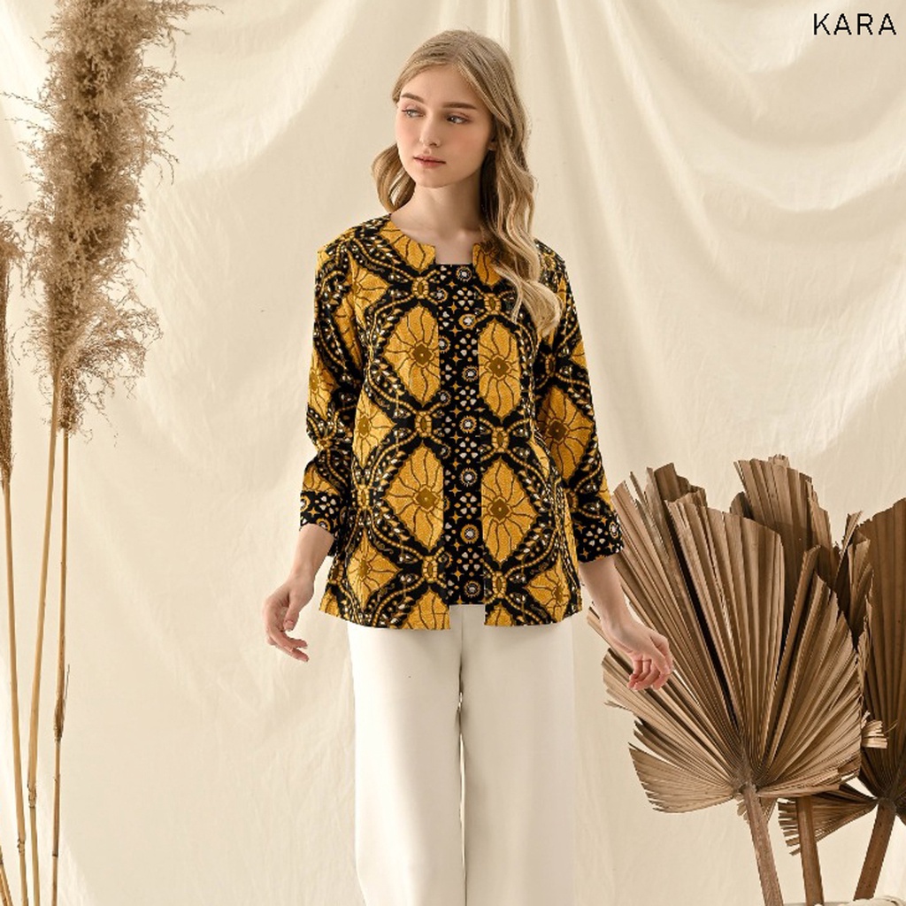 Evercloth Kara Blouse Wanita Atasan Wanita Baju Batik Wanita Jumbo Top Seragam