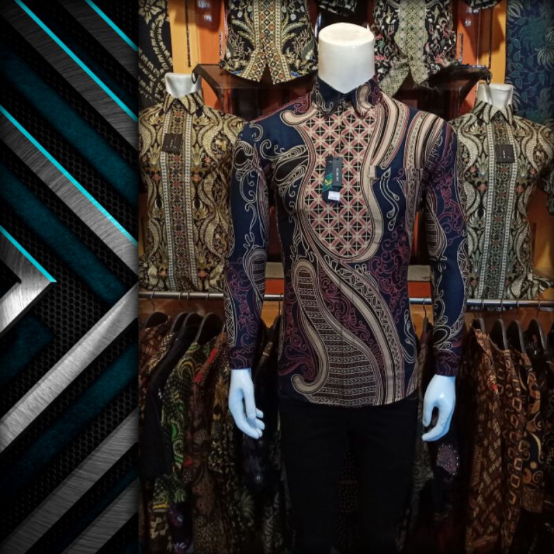 SAWONGGALING KEMEJA BATIK PRIA HITAM SLIMFIT LENGAN PANJANG FULL