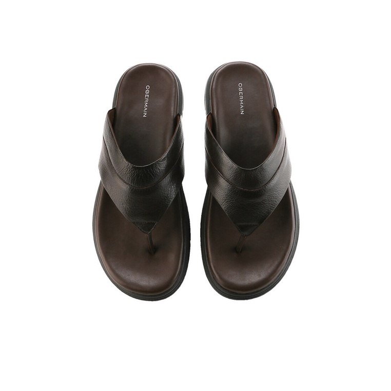 SANDAL KULIT OBERMAIN PRIA ORIGINAL JEPIT CASUAL BRANDED COKLAT OM01