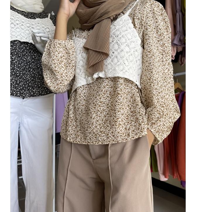 Original  BLOUSE IMPORT KOREA ( FLOWER) + OUTER RAJUT