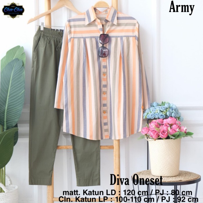 Baju Setelan Wanita Jumbo Terbaru Murah LD 120 Philia Set - Army