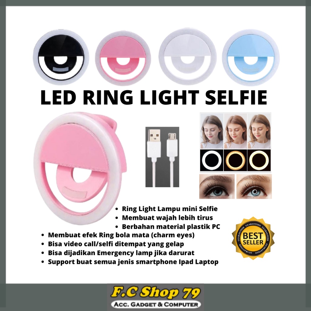 TERLARIS Lampu Ring Light Ringlight LED Lamp Selfi Selfie Jepit Mini Kecil 8cm Buat Handphone HP Tab