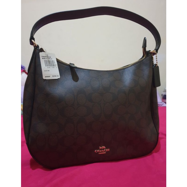 COACH HOBO SIGNATURE ZIP SHOULDER BAG BROWN BLACK  ORIGINAL