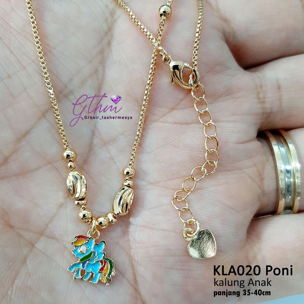 kalung anak poni unicorn biru kla020 perhiasan lapis emas 18k xuping awet kilau seperti emas asli