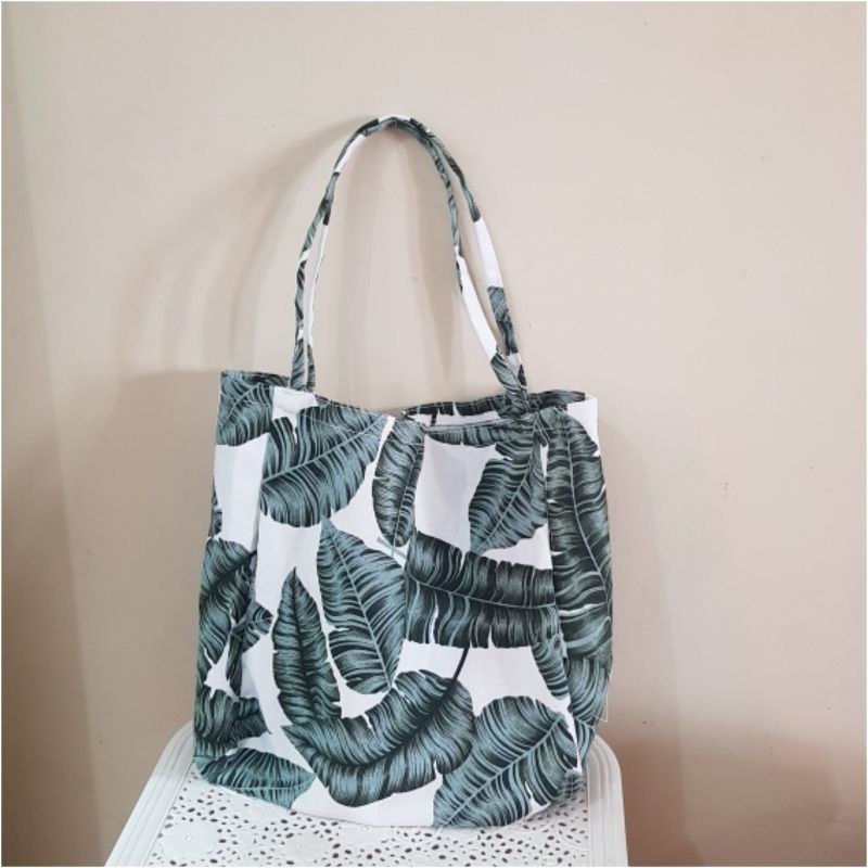 Nudiebag Totebag Besar Polos Kanvas Motif Hitam Ada Resleting