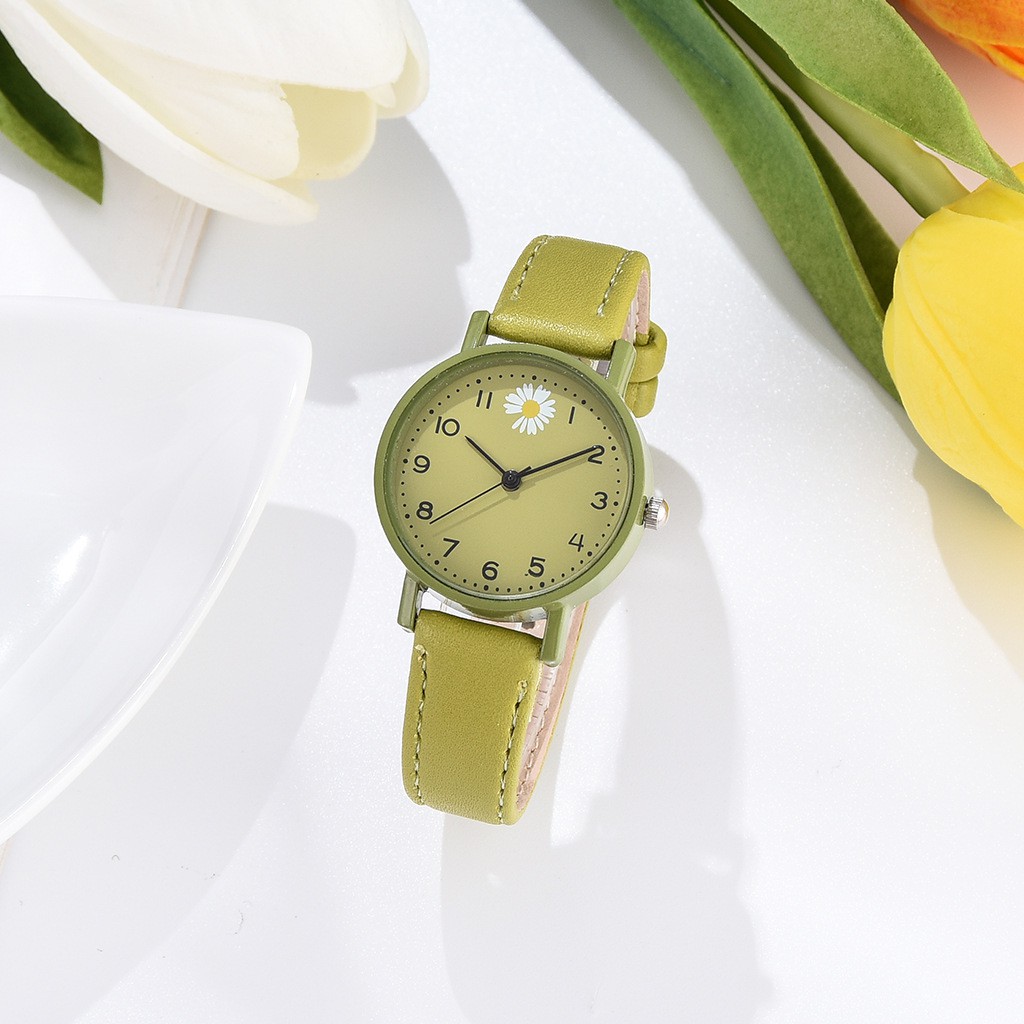 Jam Tangan Wanita Bunga Daisy Analog Quartz Korean Watch Analog Fashion Wanita-40-3 Hijau