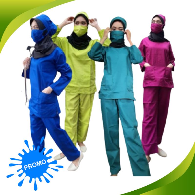 Baju Seragam Ok Perawat Oka Drill Kerja Jaga Petugas Medis Terbaru Lengan 3/4 7/8 Pendek Med Scrub P