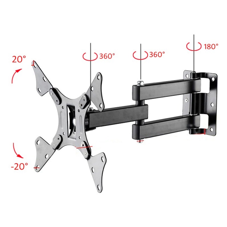 D-Mount Telescopic TV Bracket 100x100 200x200 Pitch for 12-37 Inch- LCD-123A - Black