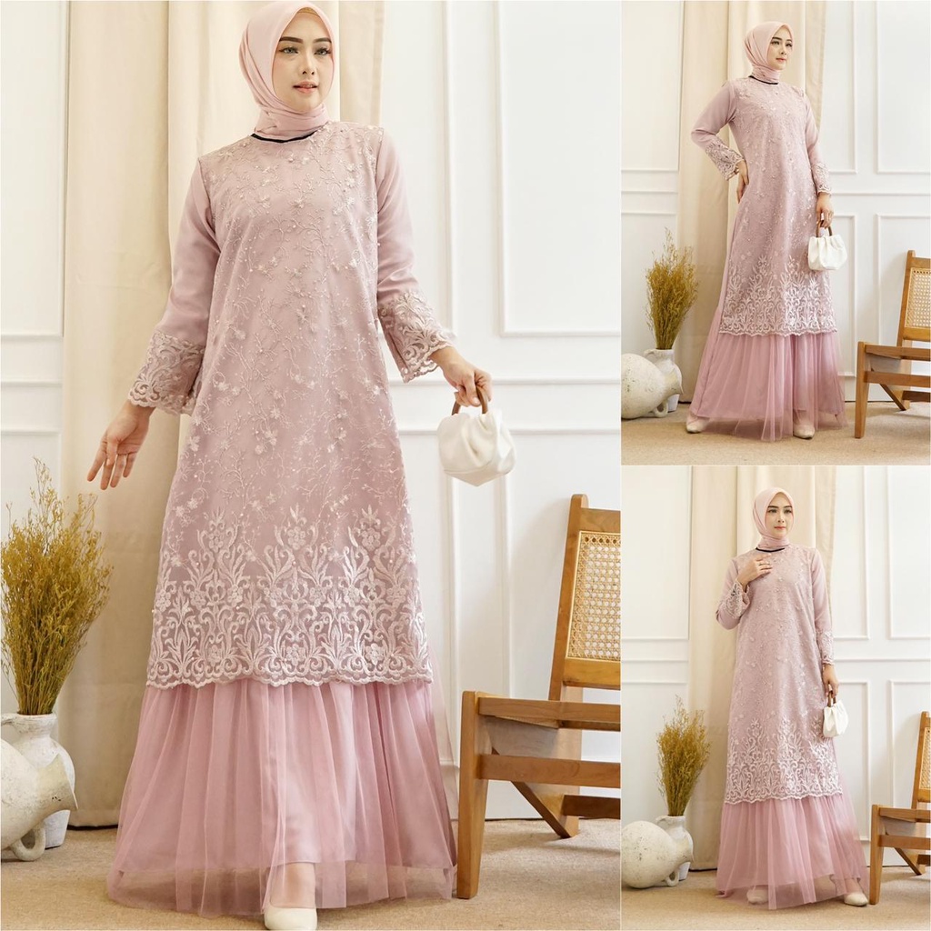 (Jamin RealPict)GAMIS NAZWA MAXI PESTA BRUKAT TILLE / GAMIS BROKAT TILE / GAMIS KONDANGAN / GAMIS LEBARAN / MAXI DRESS MUSLIM / FASHION MUSLIM / LONGDRESS BRUKAT TULLE / GAMIS SIZE M L XL