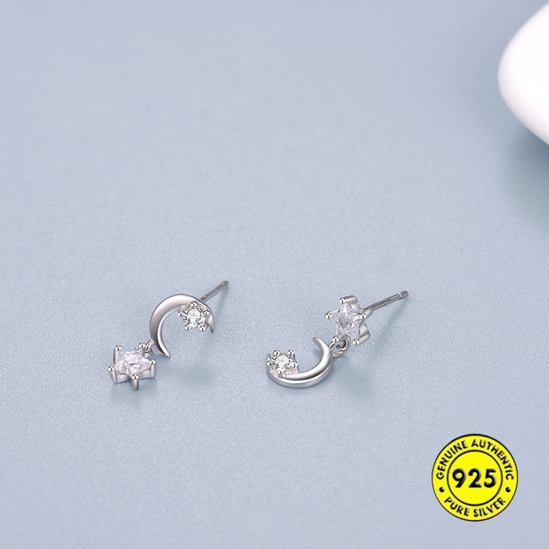 Anting Tusuk Asimetris Bahan Sterling Silver 925 Untuk Wanita