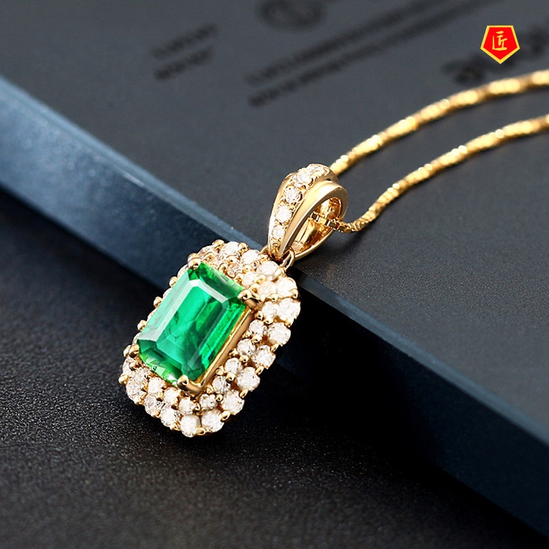 [Ready Stock]18K Gold Fashion High-End Emerald Necklace