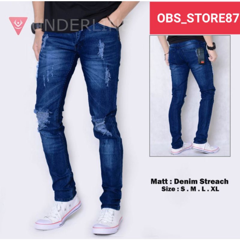 Celana Panjang Jeans Pria Sobek Ripped Original Underline Terbaik