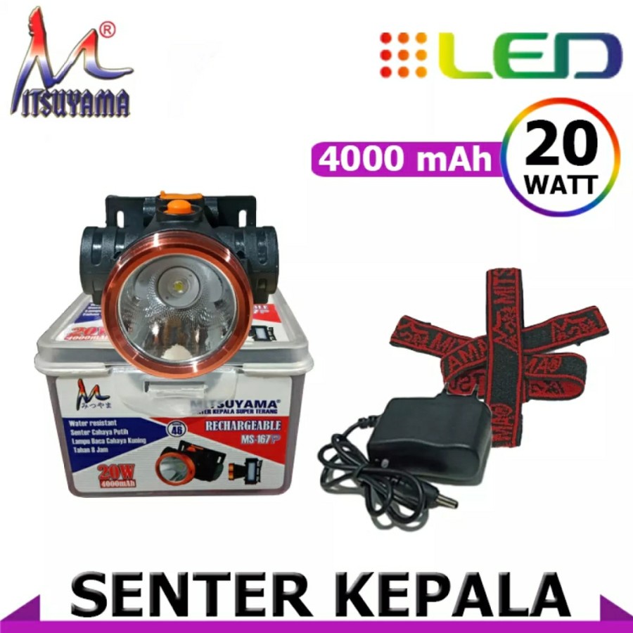 COD SENTER KEPALA Headlamp Mitsuyama MS - 167P Rechargeable / Senter Kepala LED 20W