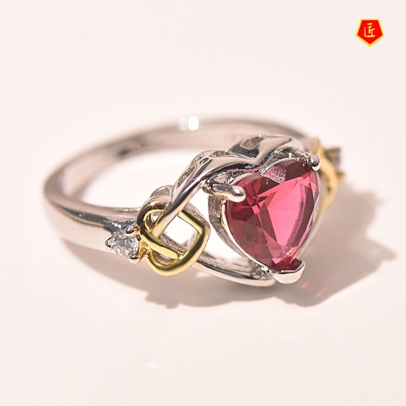 [Ready Stock]Fashion Elegant Rose Red Heart-Shaped Diamond Ring