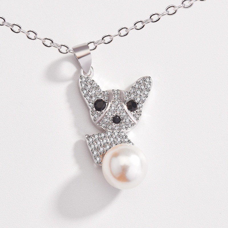 [Ready Stock]Fashion Creative Cartoon Puppy Pendant Full Diamond Pearl Necklace