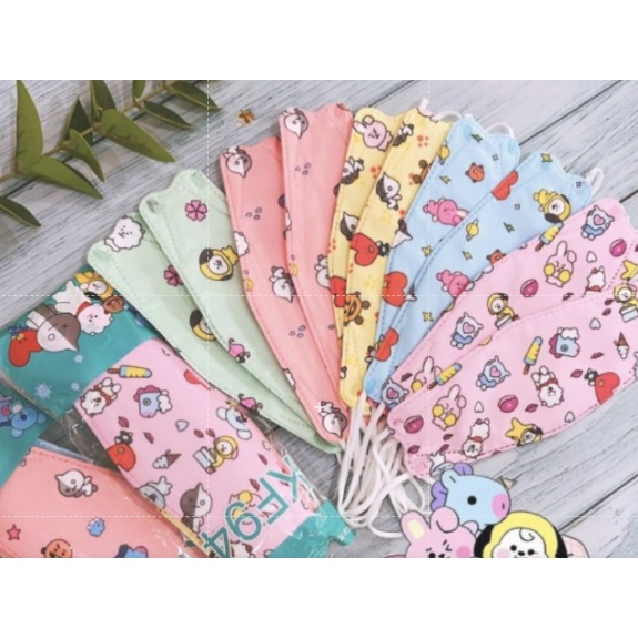 MASKER KF94 ANAK BTS BT21 FACEMASK ISI 10 PCS/ MASKER KF94 ANAK KARAKTER MOTIF/ MASKER EVO ANAK BTS