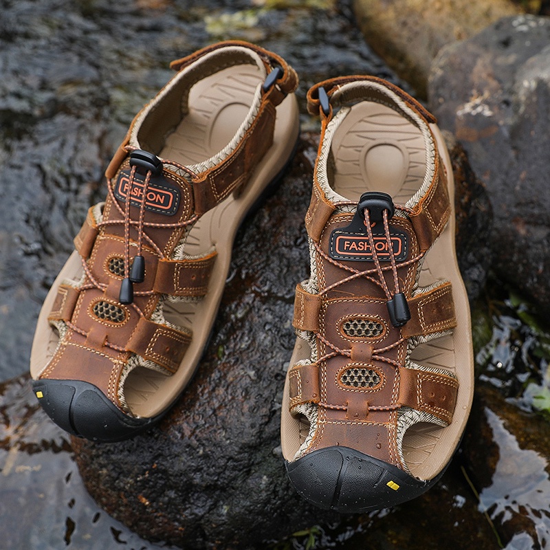 COD Kulit Sapi Asli Sandal Pria Gunung MTB Hiking Trekking Outdoor Handmade Sepatu Keren Olahraga Waterproof 011