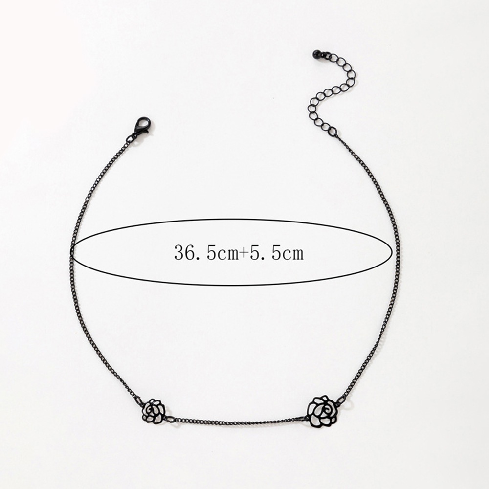 Kalung Choker Rantai Klavikula Desain Bunga Warna Hitam Bahan Logam Gaya Punk Untuk Wanita