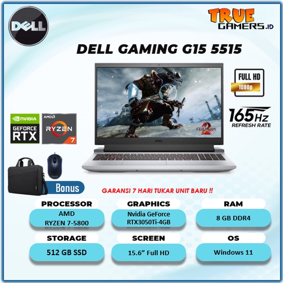 DELL GAMING G15 5515  RTX3050Ti-4GB RYZEN 7 5800 RAM8GB 512SSD Windows11 15.6FHD