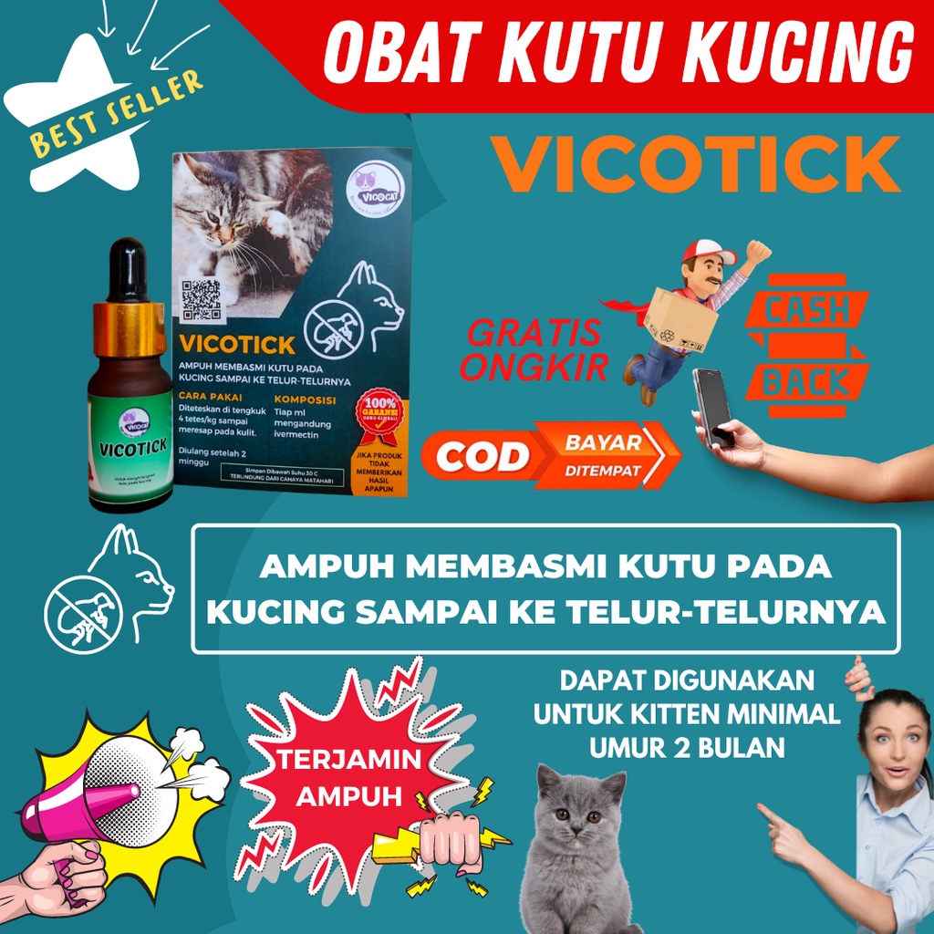 Obat Kutu Kucing VICOTICK Ampuh Basmi Kutu Aman Untuk Kitten Manjur Basmi Kutu Sampai Telor Bisa Untuk kucing Hamil Menyusui Anti Kutu tetes