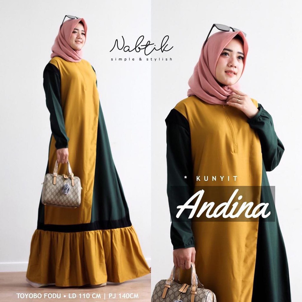 CUCI GUDANG ANDINA DRESS Bahan Mosscrepe Pakaina Wanita Gamis Panjang Terusan Gamis Wanita Dress Mulim Terbaru