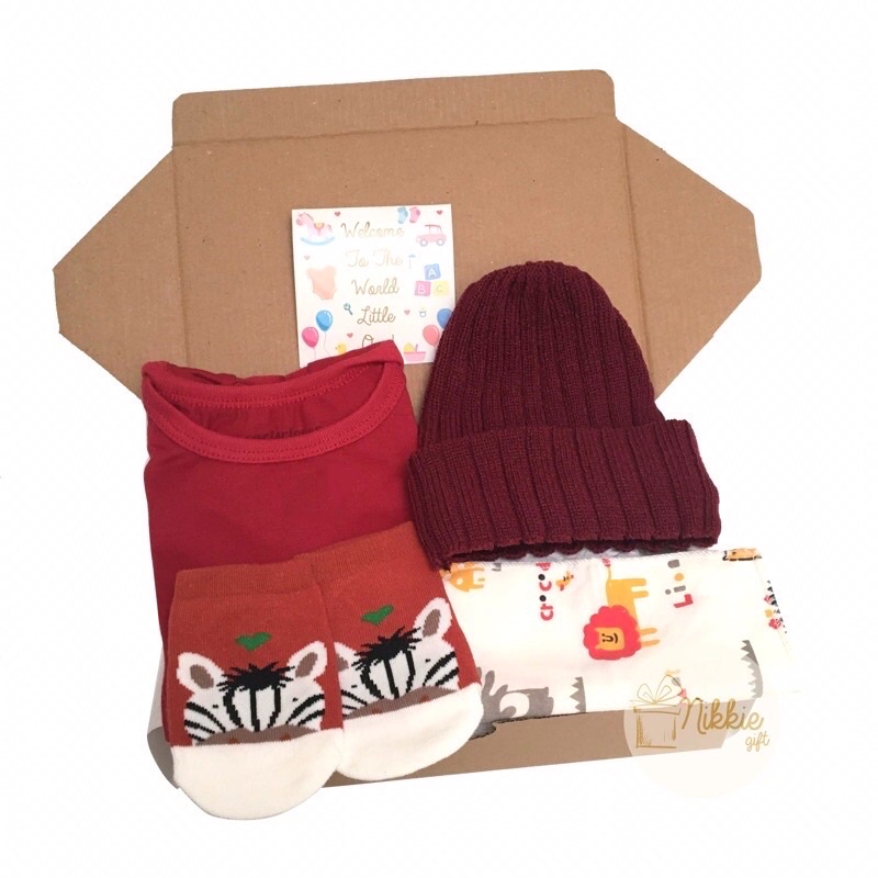 Baby Gift Jumper POLOS ABU PINK COKSU | Hampers Bayi Cowok Cewek | Hampers Newborn | Kado Lahiran-Maroon