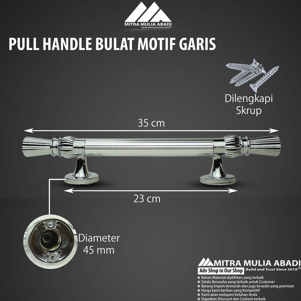 Pull Handle Bulat Motif Garis Hendso 35 CM | Tarikan Pintu Rumah