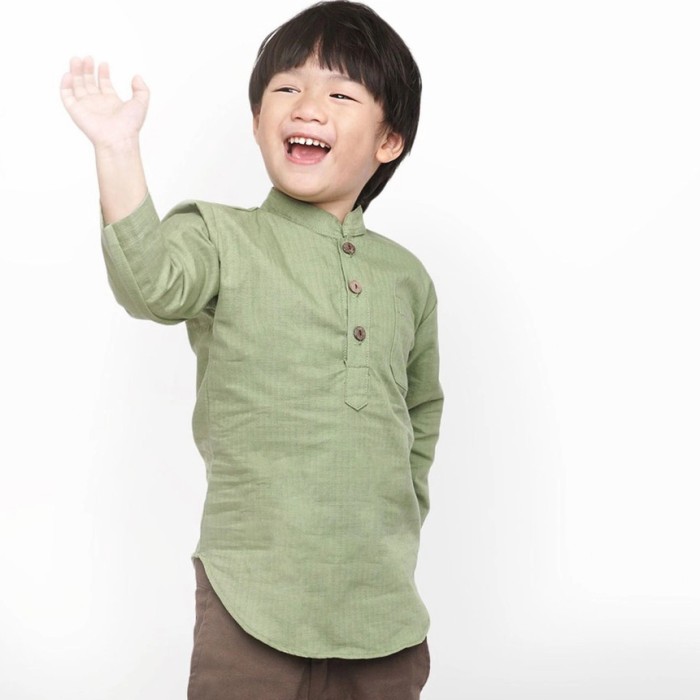 NEW KEMEJA KOKO ANAK Lengan Panjang HIJAU ARMY 1 - 8 Tahun Baju Koko - S