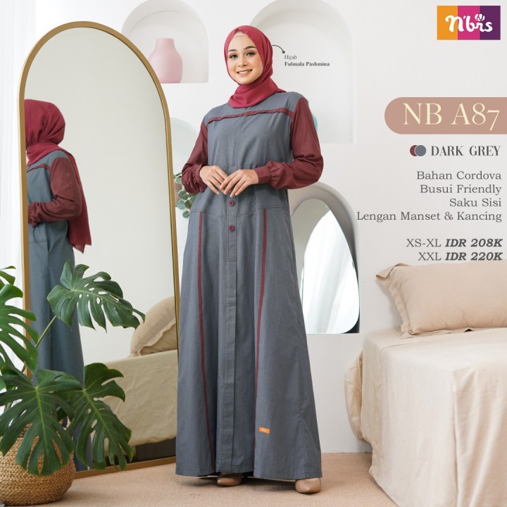 DRESS ONLY NIBRAS ORIGINAL NB A87 DARK GREY TERRACOTTA GAMIS DEWASA NIBRAS NB A87 FASHION MUSLIM