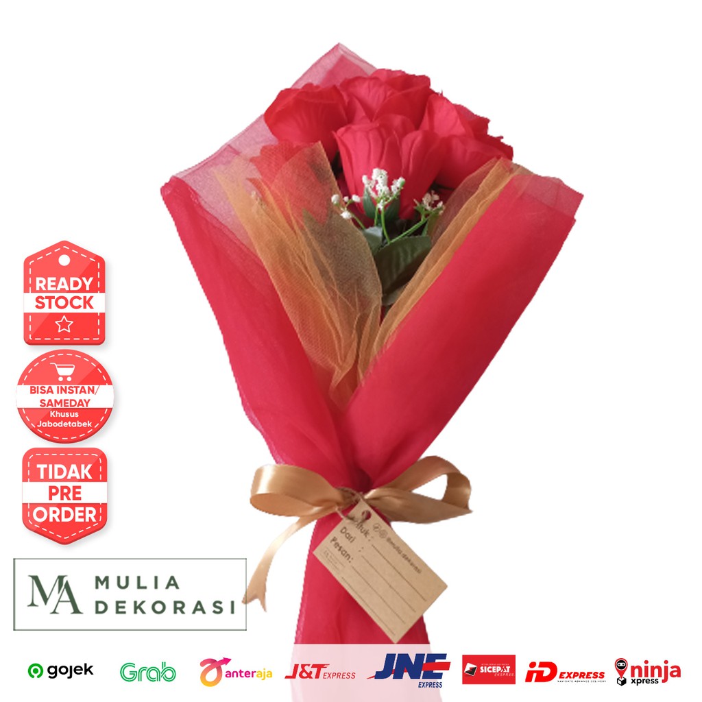 Bucket Bunga Mawar Lengkap Dengan Kain Tile Pita Greeting Card Lamaran Nikahan