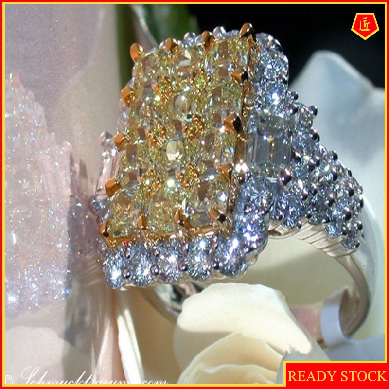 [Ready Stock]Luxury Inlaid Yellow Diamond Crystal Ring for Women