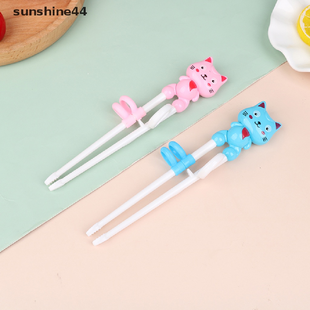 Sunshine 1 Pasang Sumpit Plastik Motif Kartun Untuk Anak Belajar