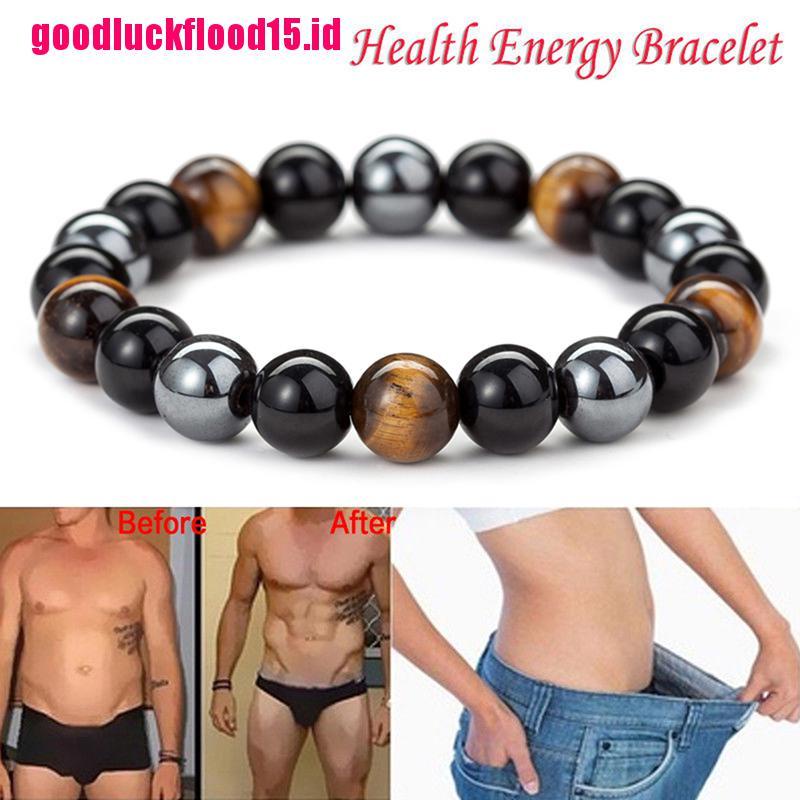 {LUCKID}Magnetic Hematite Stone Bead Bracelet Health Care Magnet Men Weight Loss Jewelry