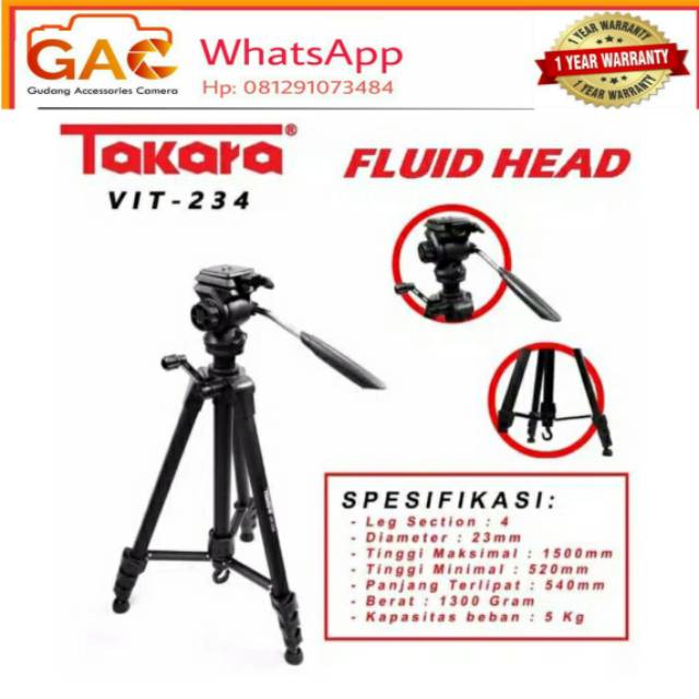 Tripod Takara  VIT 234 fluid head + bag video tripod